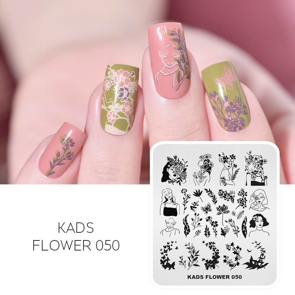 KADS Stamping Plate Flower 050 Nail Art Stamping Plates Butterflies Girls Wildflowers Template Stencil for Nail Polish