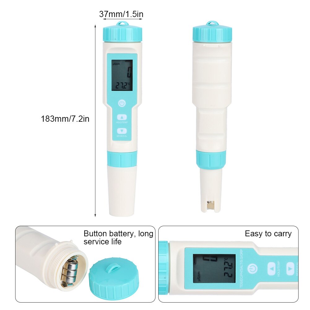PH Meter Waterproof Electronic Salinity PH TDS EC ORP Tester Hydrometer Water Testing Tool Digital Meter
