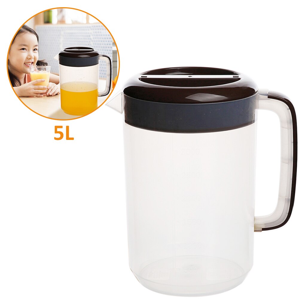 Jarra de agua transparente de 2,5l/5L, olla de agua de gran capacidad, jarra de agua fría, hervidor de agua con mango ergonómico, botella contenedor de agua: black-5L