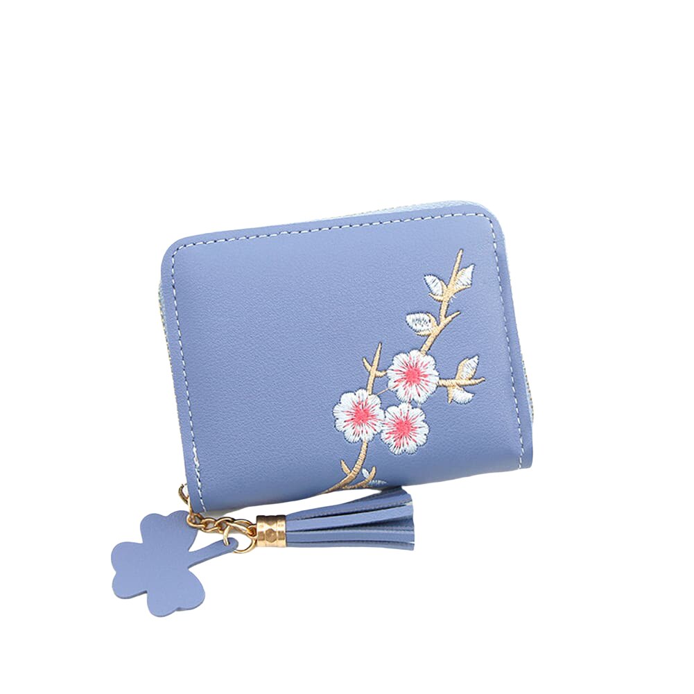 Women Wallets Ladies Flower Embroidery Tassel Short Wallet Girls Cute Zipper Purse Change ID Card Coin Pocket Card Holder