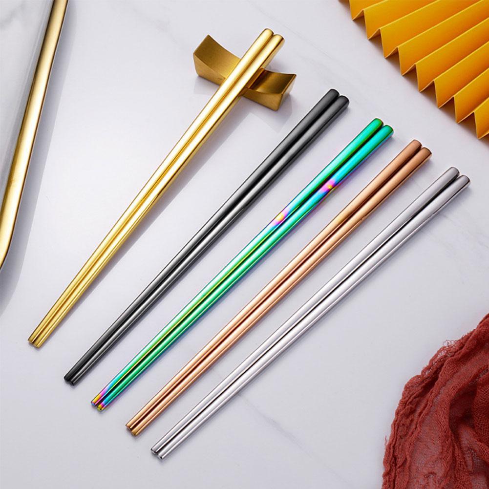 2pcs Steel Chinese Chopsticks Non-slip Reusable Metal Chopstick for Sushi Hashi Food Sticks Tableware Kitchen Tools