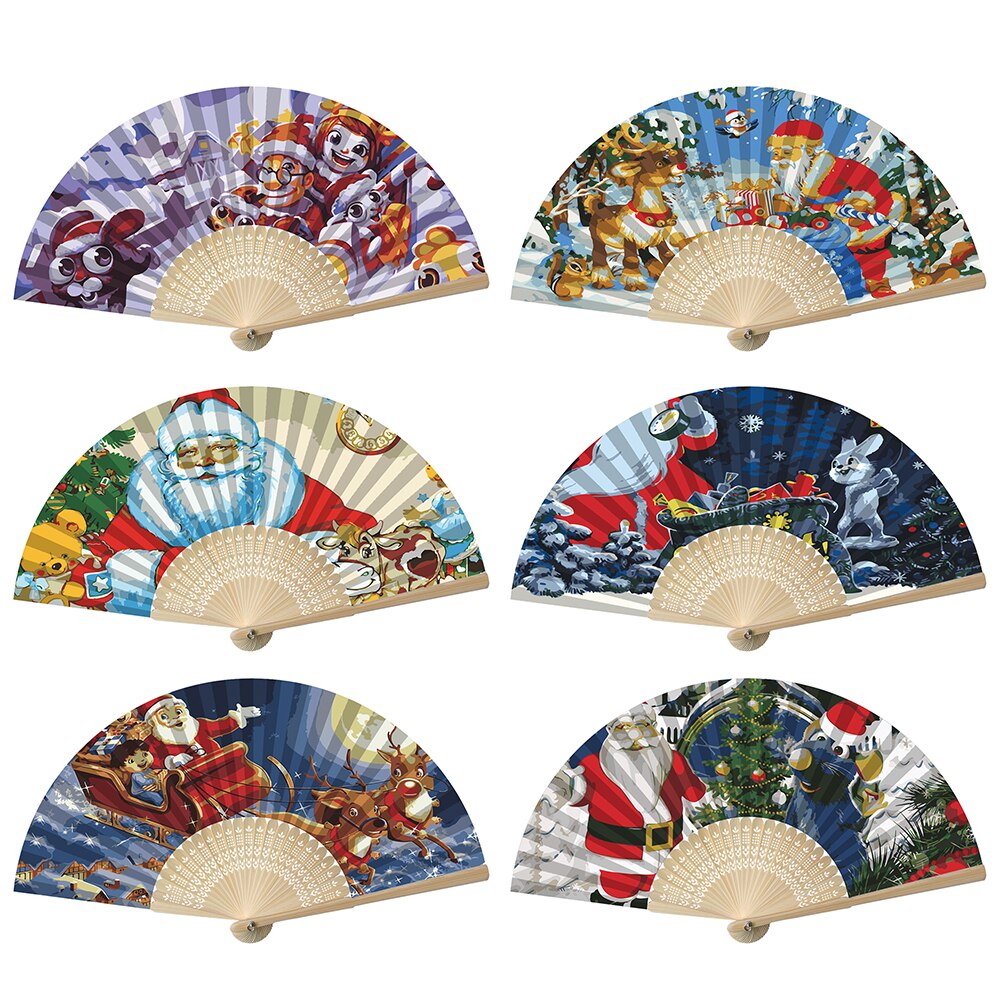 DIY Oil Painting by Numbers Folding Fan Artwork Christmas/Halloween Series Hand Painted Frameless Picture Painting Fan