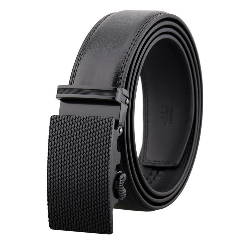 Easy Detachable Men's Leather Ratchet Dress Belt With Automatic Buckle: Black