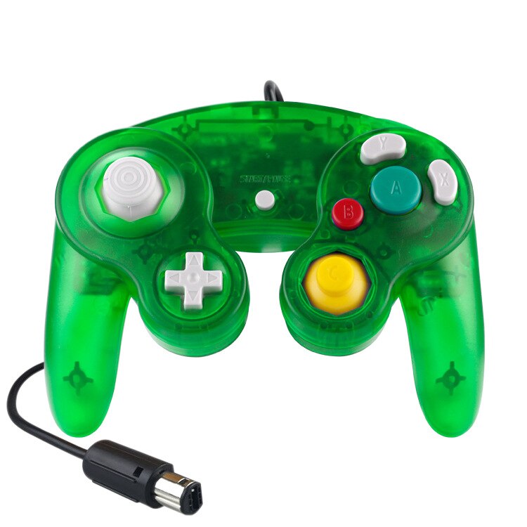 Controlador de jogo com fio para ngc gamepad joystick para cubo de jogo para nintendo clássico gamepad nostálgico para função de vibração ngc: Transparent Green