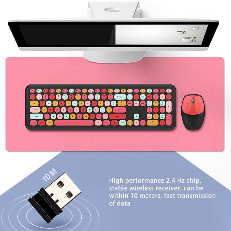 2.4G Wireless Multimedia Keyboard Built-in Intelligent Power Saving Mouse USB Full-Sized Cute 110 Keys Keyboard