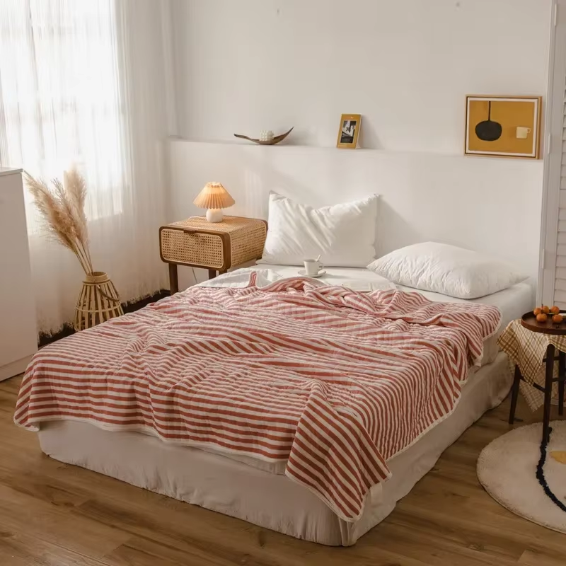 Streifen Baumwolle Sommer decke für Bett weiche haut freundliche Königin Stepp decke für Sommer klimaanlage dünne Bettdecke atmungsaktiv