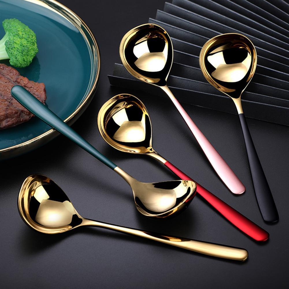 Soup Spoon Ergonomic Comfortable Grip Stainless Steel BPA Free Deep Head Stirring Ladle Kitchen Supplies