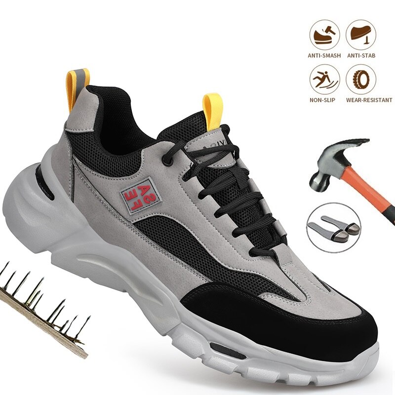 Outdoor Heren Slijtvaste Veiligheid Werkschoenen Onverwoestbaar Stalen Neus Naalddichte Werk Boot Ademend Comfortabele Sneakers