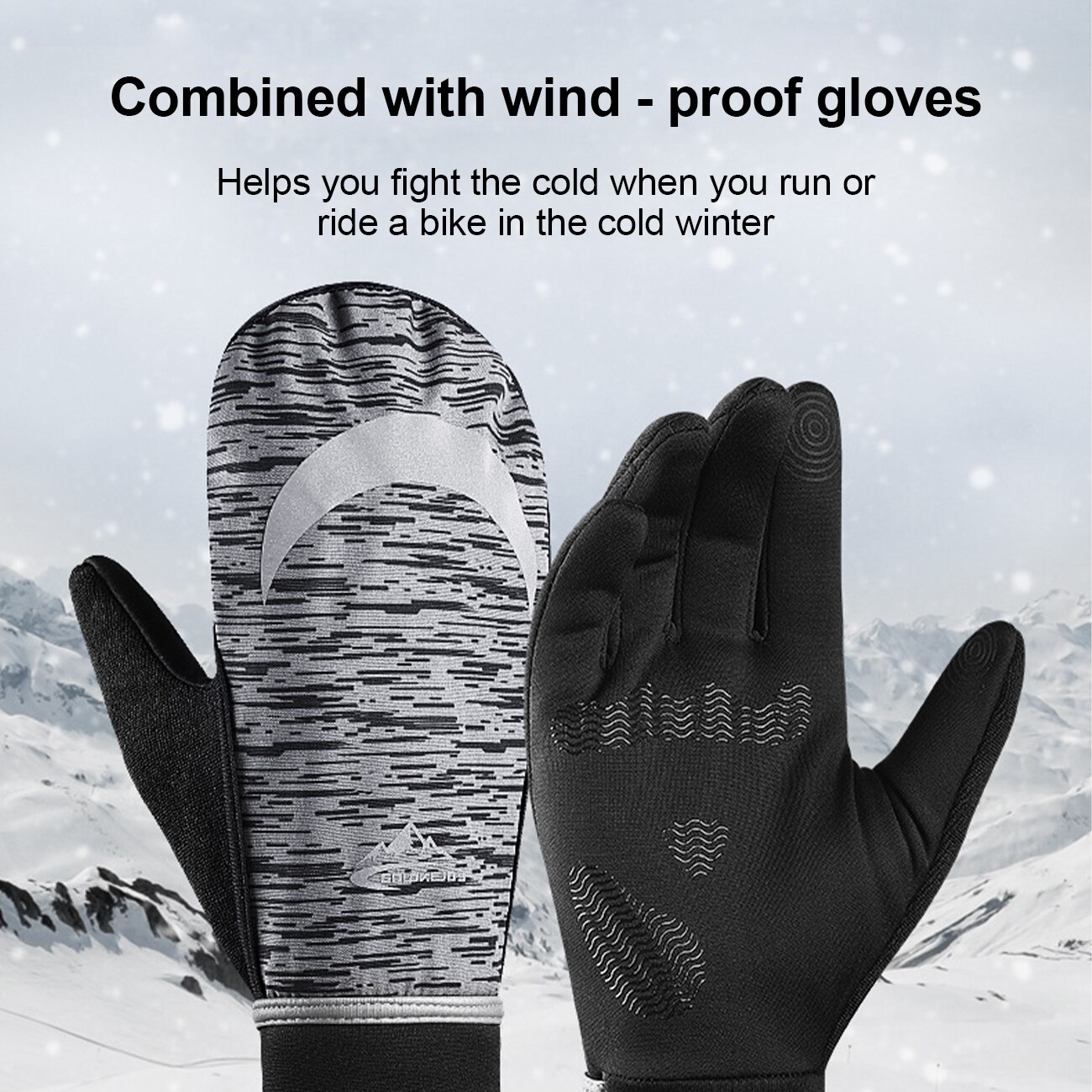 Winter Ski Mittens Warm Waterproof Reflective Gloves For Cycling Unisex Full Finger Thermal Fleece Touchscreen Reflective Golves