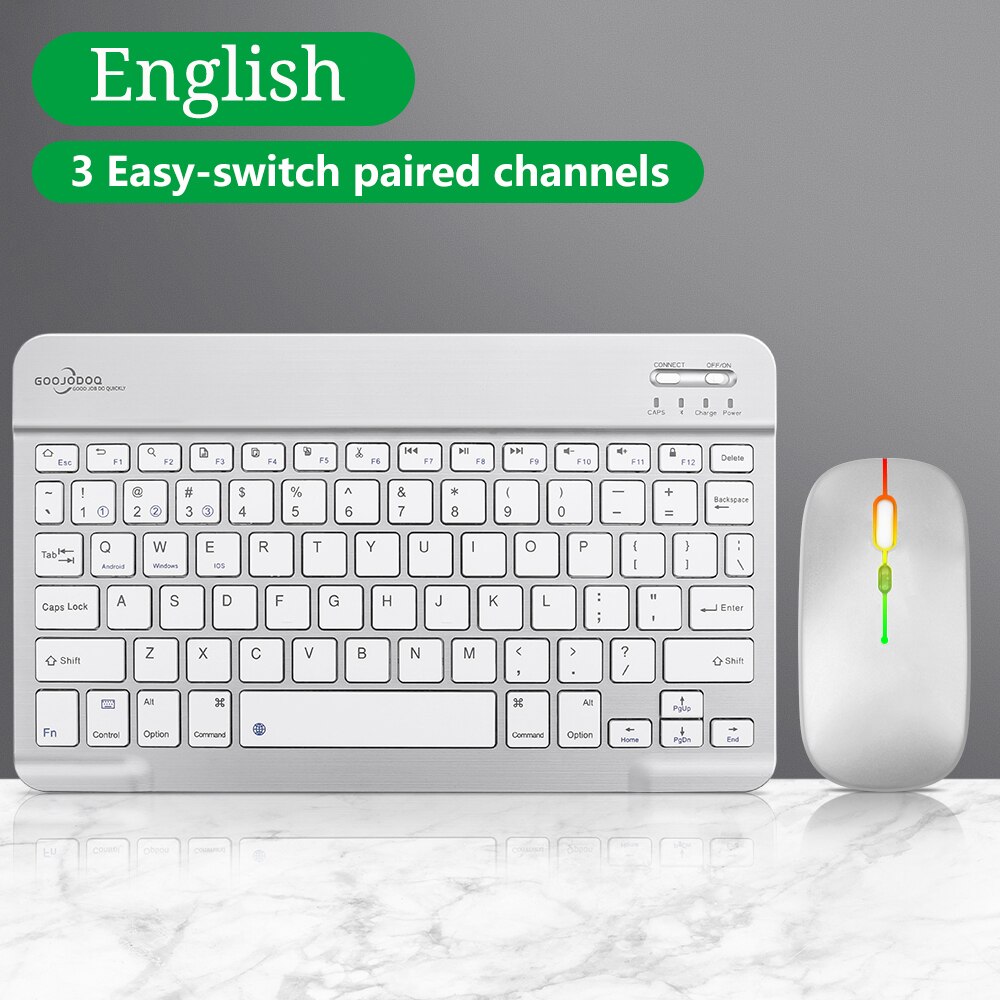 GOOJODOQ Bluetooth Keyboard For iPad Tablet Smartphone Wireless Keyboard And Mouse For Xiaomi Samsung Huawei Teclado Sem Fio: Silver