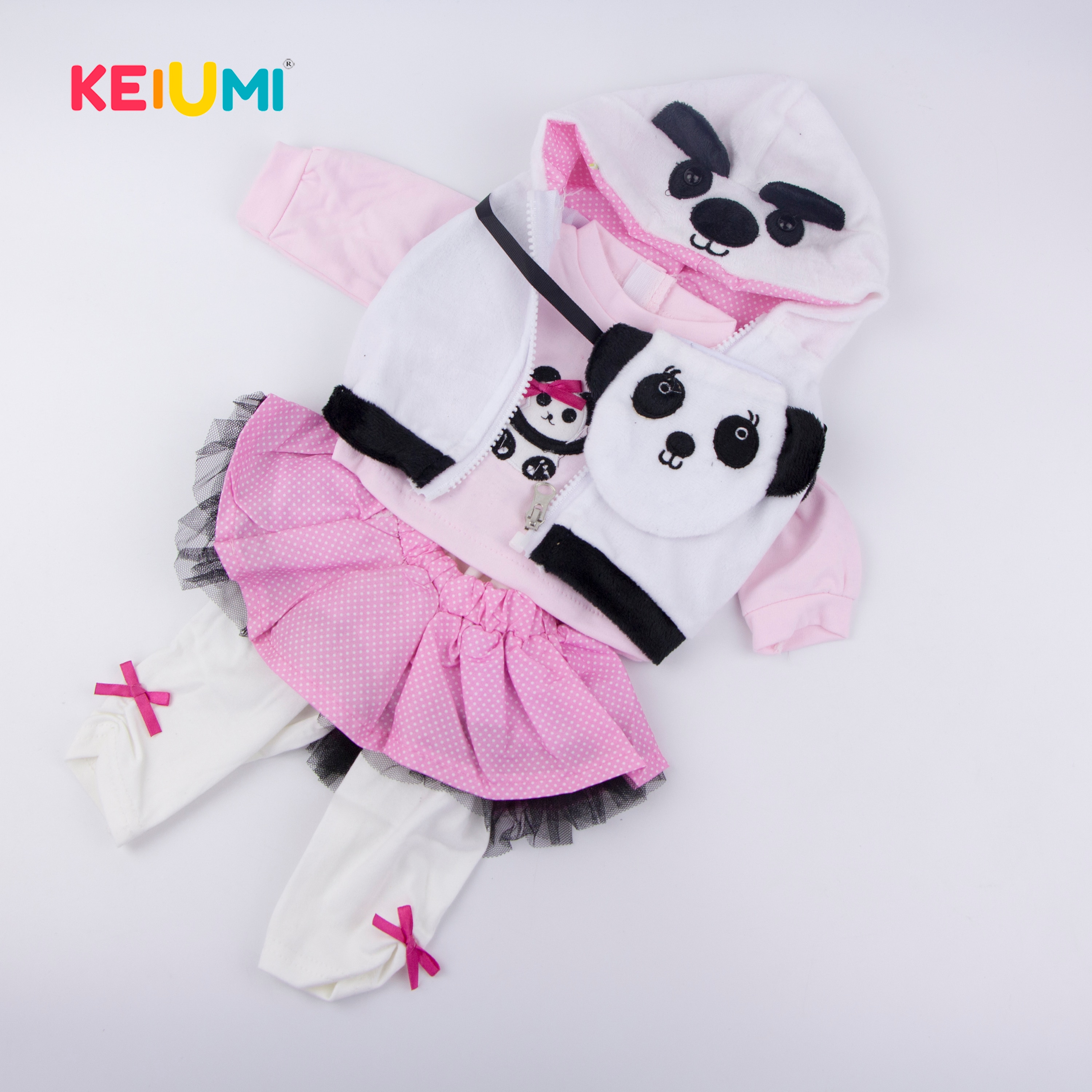 Mooie Panda Baby Meisje Kleding sets Zwart en wit Kleur Pak voor 17 inch Reborn Baby Pop Met Hoed Kleding pop Kleding Sets