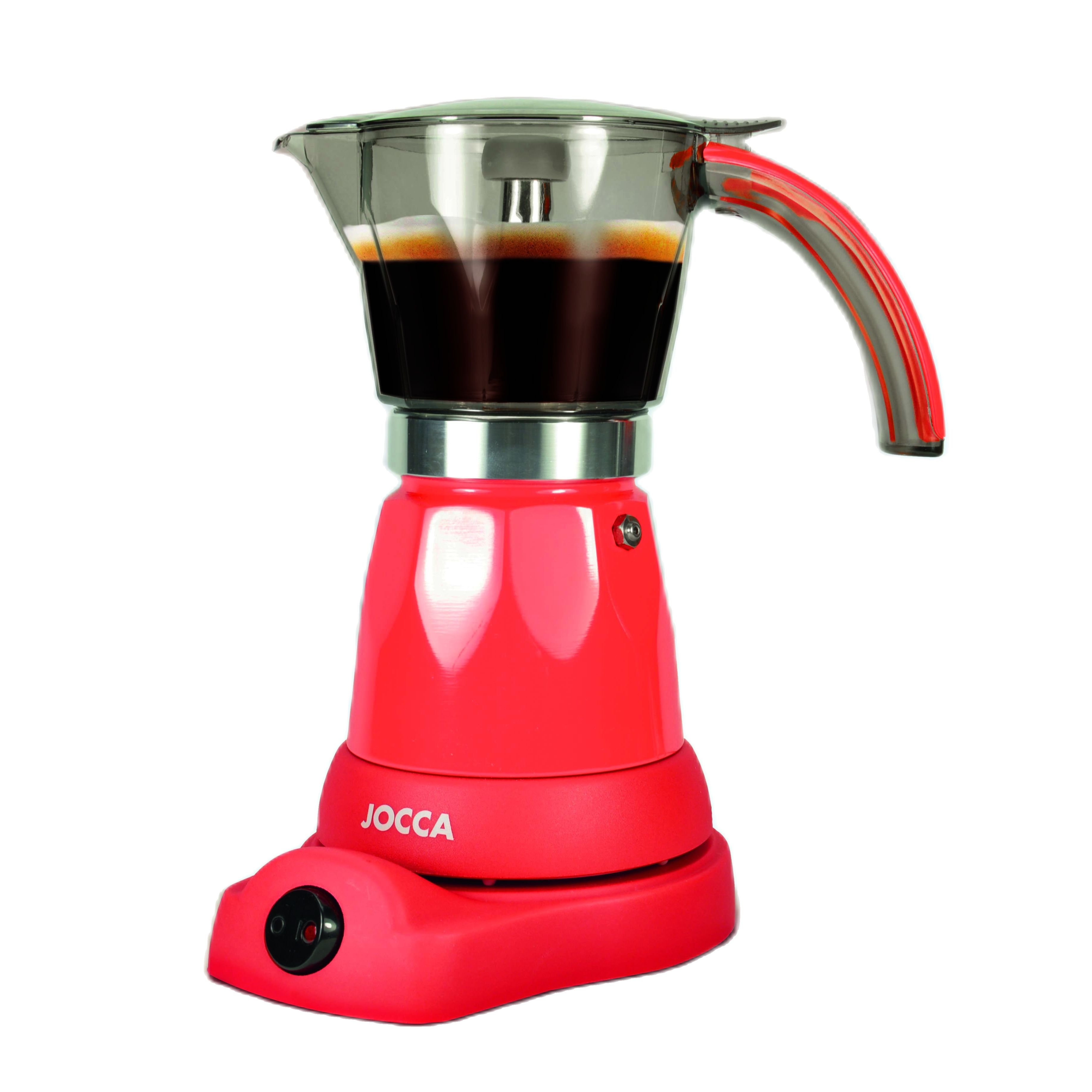 CAFETERA DE INDUCCION, ELÉCTRICA Y PORTÁTIL DE JOCCA. EXPRESSO DE CAFÉ ITALIANO PARA 6 TAZAS PROFESIONALES. TETERA ELÉCTRICA COMPACTA CON SISTEMA SIEMPRE , BASE 360 GRADOS, ASA DE TOQUE FRÍO Y POTENCIA DE 480W.: Rojo