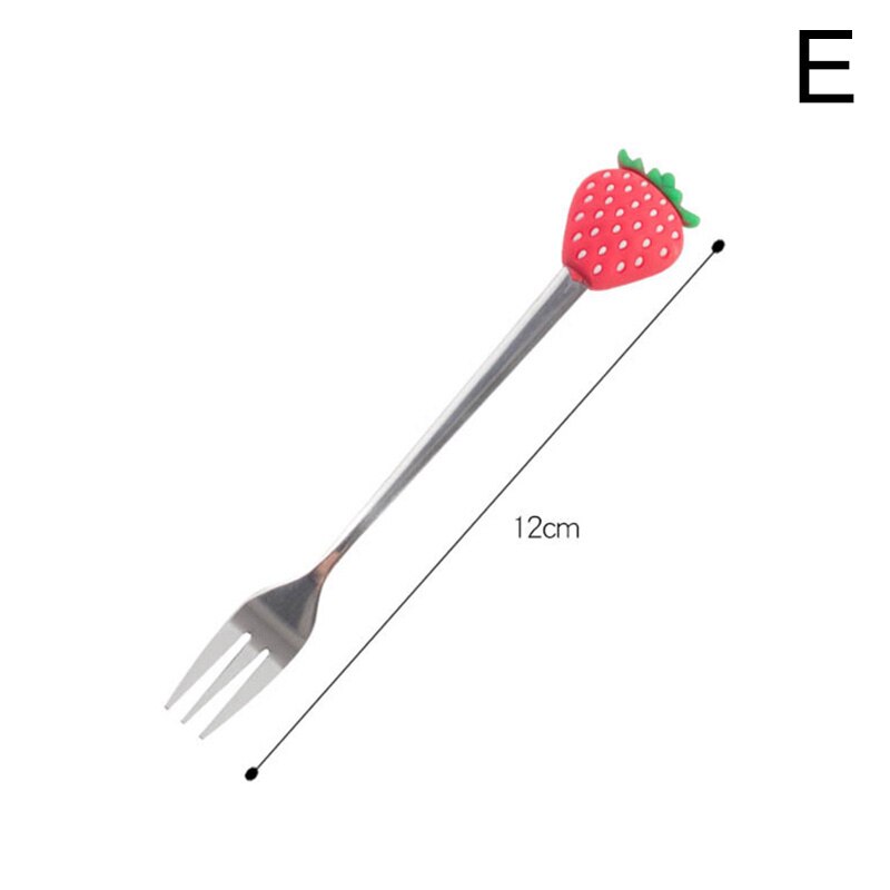 Spoons Fork Stainless Steel Coffee Stirring Spoon Fruit Dessert Fork Fruit Shaped Kitchen Tool Teaspoon Tableware: E