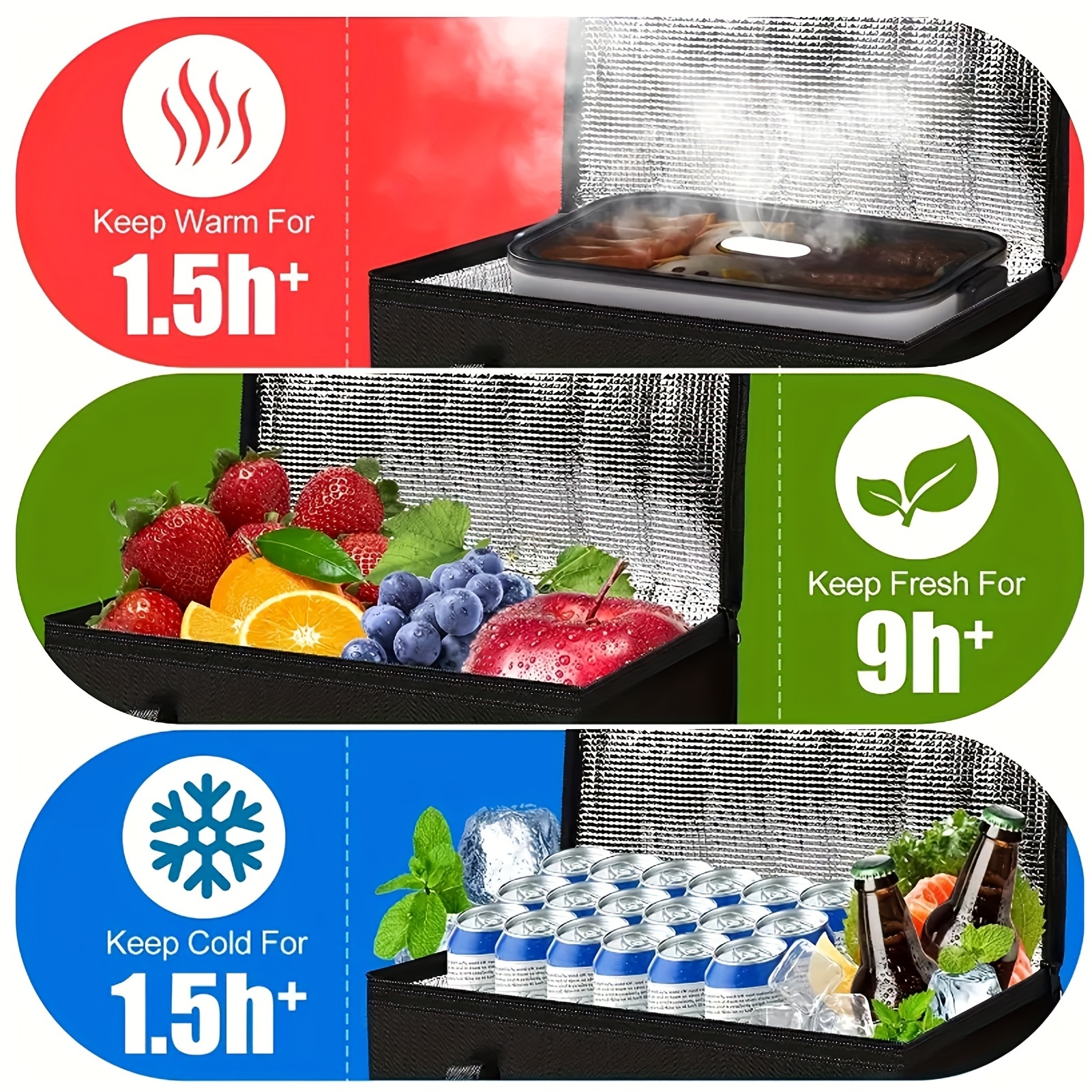 1pc Large Capacity Insulated Bags Foldable Reusable Soft Cooler Bag Lightweight To Keep Cold Takeout Food Bag