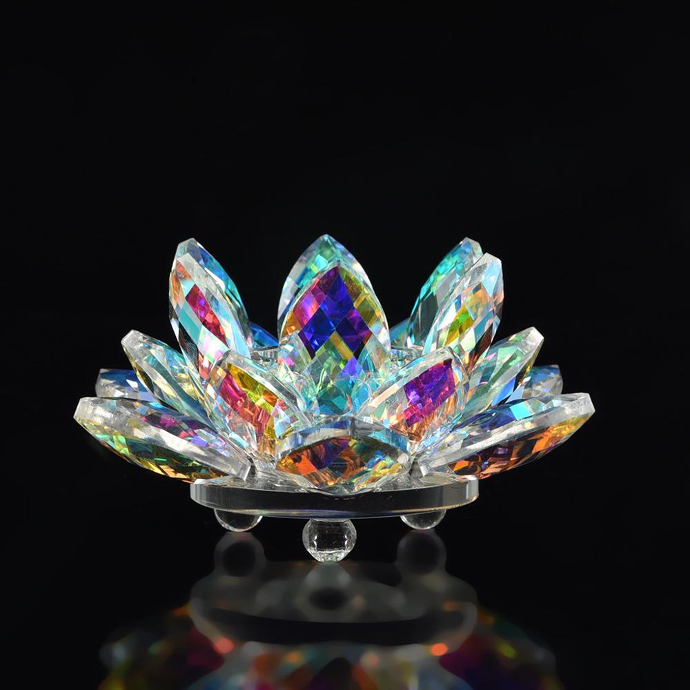 Crystal Lotus Candle Holders Multicolor Glass Flower Candle Tea Light Holder Buddhist Candlestick Lotus Flower Candle Stand CD