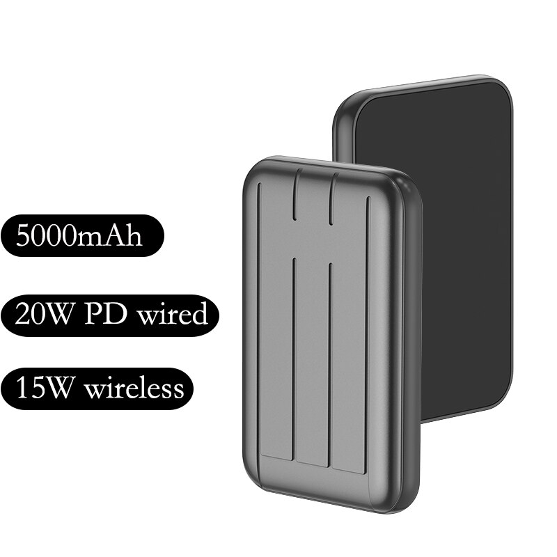 New20W Fast Magnetic Wireless Portable Charger For Magsafe Charger Power Bank For iphone 12 xaiomi Mobile Battery Large Capacity: 5000mAh 15W black