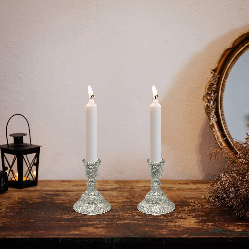 Set of 6pcs Gold Taper Candle Holders with Deluxe Engraved Shabbat Candlestick Holders for 1 inch Diameter Candles