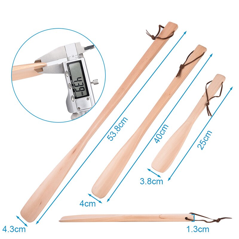 Soumit craft tresko horn hollandsk tre lang håndtak skohorn løfter med hengende tau for sko tilbehør horn 25cm 40cm 53cm