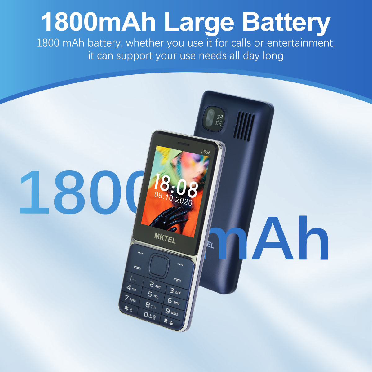 MKTEL 5626 Caratteristica Telefono Tripla Scheda Sim Display da 2,8" Batteria da 1800 mAh MP3/MP4/FM/Radio/Bluetooth/GPRS Telefono Senior