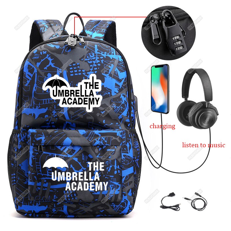 The Umbrella Academy Backpack Students Capacity School Bags For Boy Girl Teenager USB Charge Computer Anti-theft Laptop Mochilas: Khaki