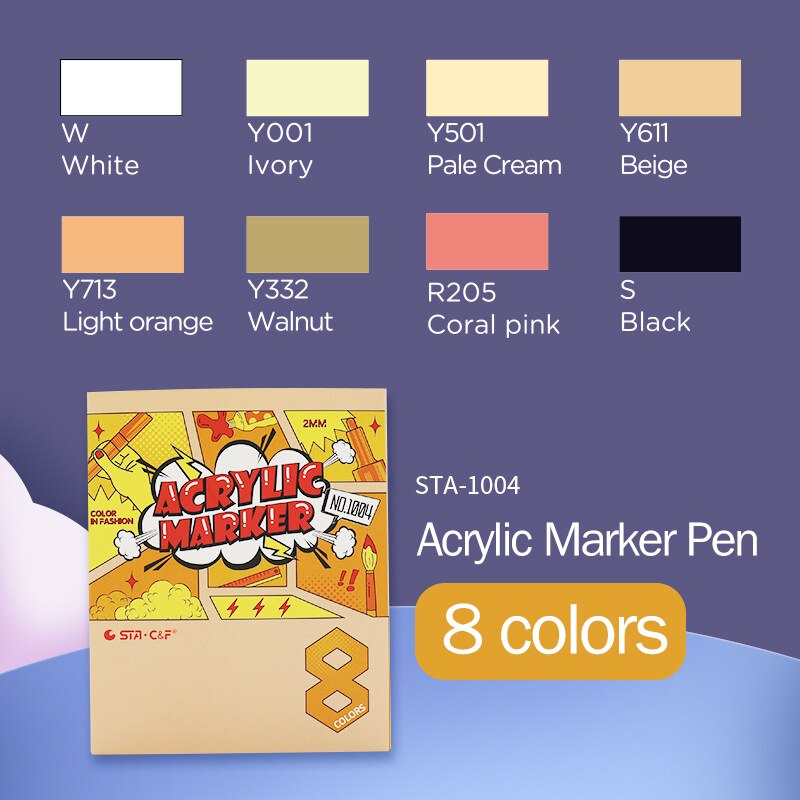 STA 1004 DIY Acrylic Markers Pen Set Drawing Poster Journal Scrapbook Painting Graffiti Pens For School Student Art Supplies: 8color-1004
