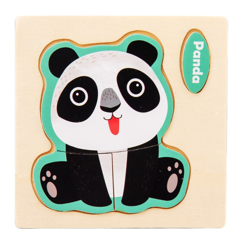 1Pcs Cartoon Wooden Animal and Transportation 3d Puzzle Jigsaw Wooden Toys for Intelligence Kids Baby Early Educational Toy: 8-panda