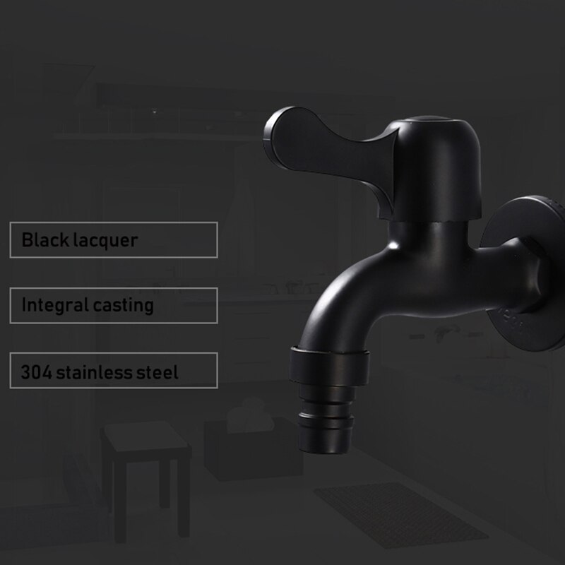 Badkamer Zwart Single Koude Kraan Muur Enkele Tik Koud Water Kraan Tuin Black Tap,4 Punten Kraan Kraan-Korte Een