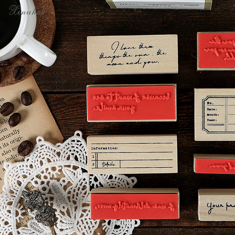 XINAHER 1set Vintage frame label stamp DIY wooden rubber stamps for scrapbooking stationery scrapbooking standard stamp