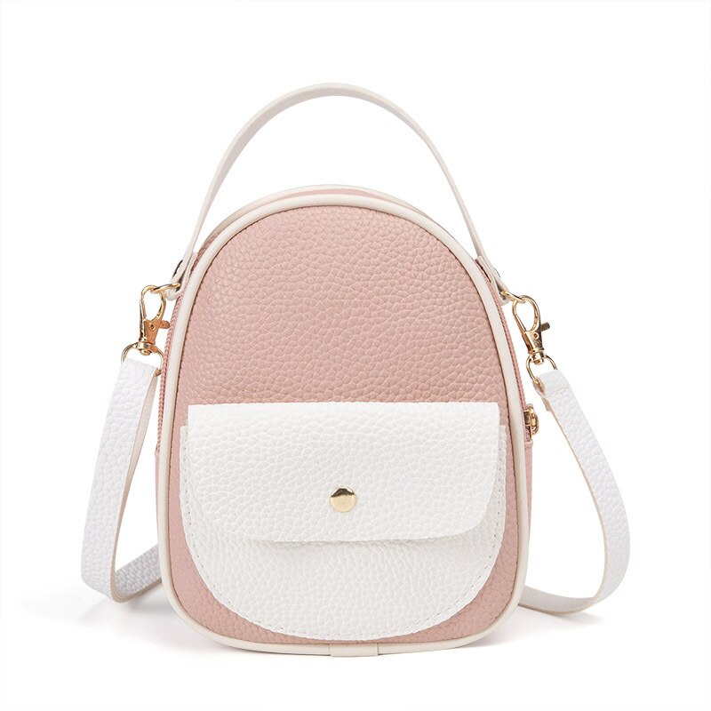 Dames contrasterende kleur reliëf leren rugzak crossbody/schoudertas mobiele telefoonhoesje kleine rugzak