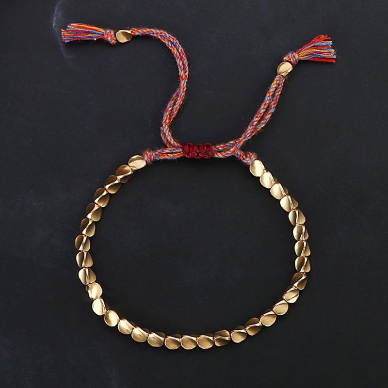 Tibetan Buddhist Braided Copper Bead Rope Bracelet – Handmade Lucky Bangle, Red & Black