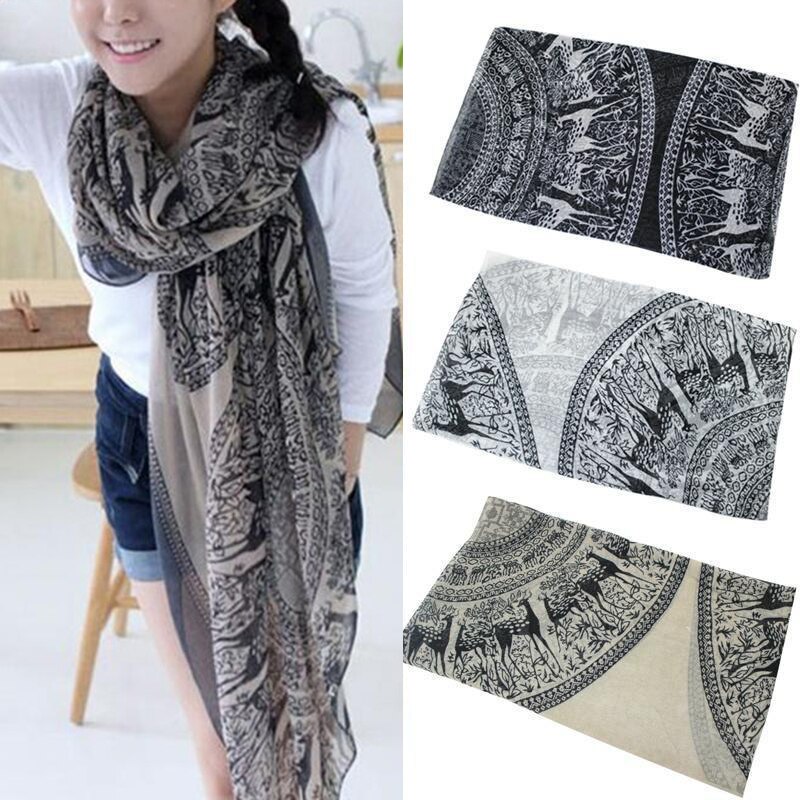 Bufandas estampadas con ciervos, Bufanda a la para mujer de otoño y primavera, chal de seda satinado con hilo Animal, chal, Pashmina, Bufanda