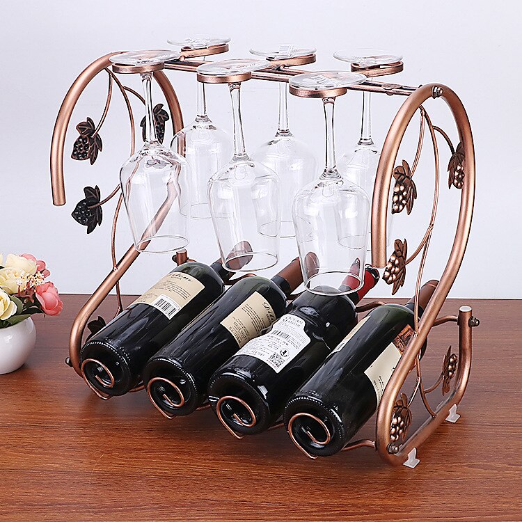 Wine Rack Stand Drinking Glasses Hanging Bronze Iron Multi-Function Stemware Shelf Bottle & Glass Cup Holder Display: Default Title