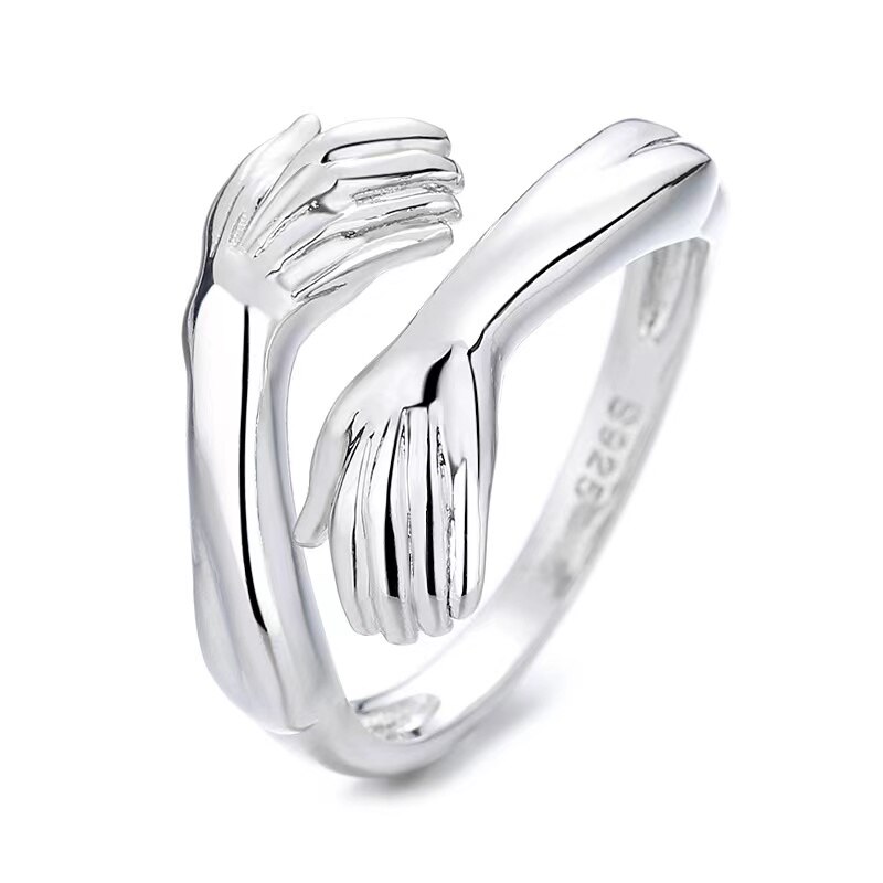 Romantische Hand Met Liefde Knuffel Ringen Creatieve Verstelbare Love Forever Open Vinger Hand Ring Voor Vrouwen Mannen Mode-sieraden: Sliver3