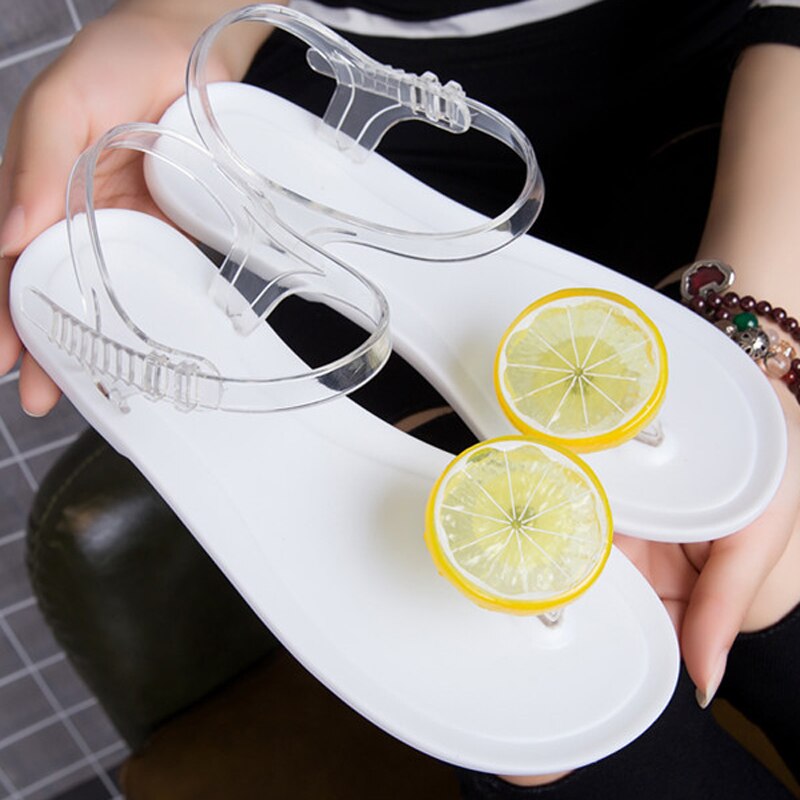 Sandales citron Clip pour femmes, chaussures en gelée douce et transparente, tongs plates, pour la plage, WSH3547