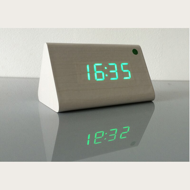 Multicolor Geluid Controle Houten Hout Vierkante Led Wekker Desktop Tafel Digitale Thermometer Houten Usb/Aaa Datum Display Klok