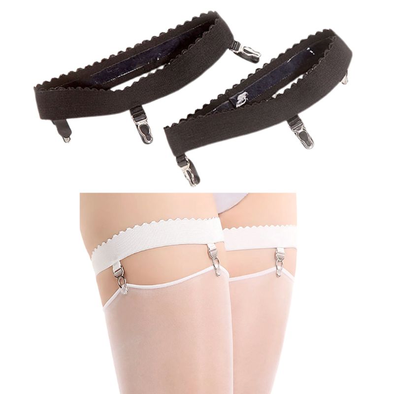 Frauen Elastische Anti Unterhose Bein Strumpfband Oberschenkel Hohe Strumpf Strumpf mit Clip U90E
