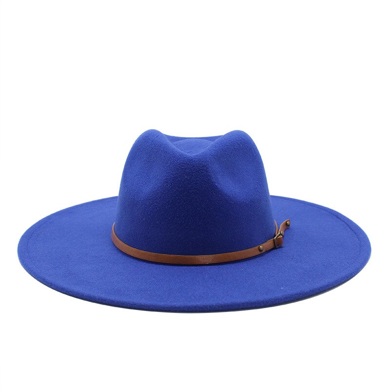 Sombrero de ala ancha para hombre y mujer, sombrero de ala ancha de lana sólida clásica, estilo británico, Panamá, Jazz, iglesia, 9,5 CM,: Royal blue