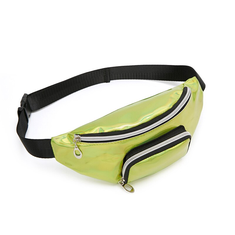 Fanny pack women PU leather waist bag sequins shoulder messenger chest bag coin belt purse phone bag key pouch: Green3