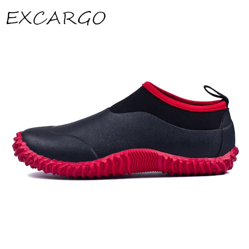 Excargo Unisex Schoenen Rubber Laarzen Mannen Enkel Regenlaarzen Slip Op Casual Schoenen Mannelijke Waterdichte Water Schoen Regen Laarzen Rubber rood