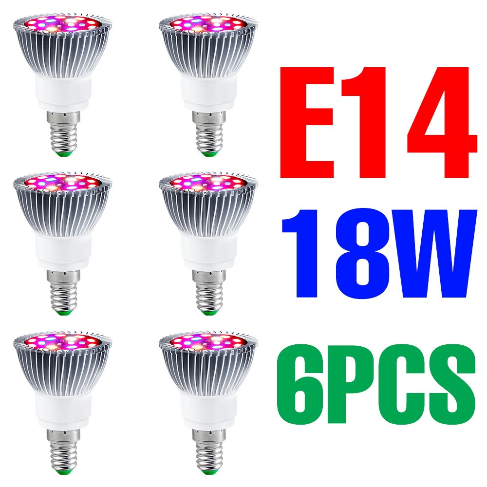 Espectro completo e27 planta led crescer lâmpada e14 220v lâmpadas fito estufa iluminação 18w 28 30 50 80 100 phyto sementes de flores lâmpadas: E14 18W 6PCS