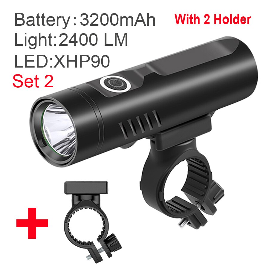 NEWBOLER-linterna de 2400 lúmenes para bicicleta, luces LED USB para bicicleta, linterna de aluminio para MTB, faro delantero, accesorios para bicicleta: P90 3200mAh Set 2
