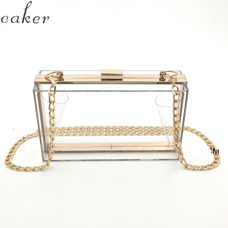 Femmes acrylique clair Transparent sac à bandoulière PVC sac Sport événements stade approuvé chaîne sangle or/argent: Golden chain
