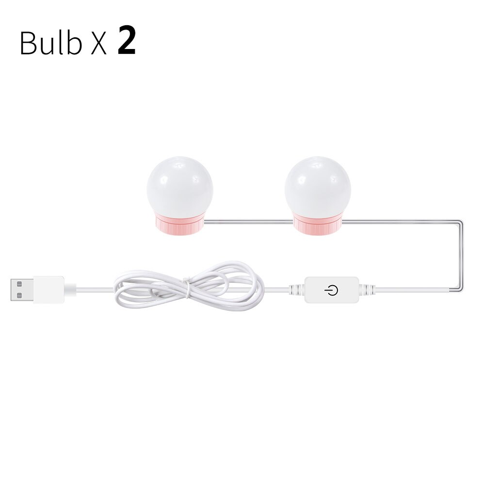 Mirror LED Dressing Light Bulb Vanity Table Light LED Makeup Mirror Lamp Hollywood USB LED Wall Lamp Stepless Dimmable Lighting: 2 Bulbs Pink