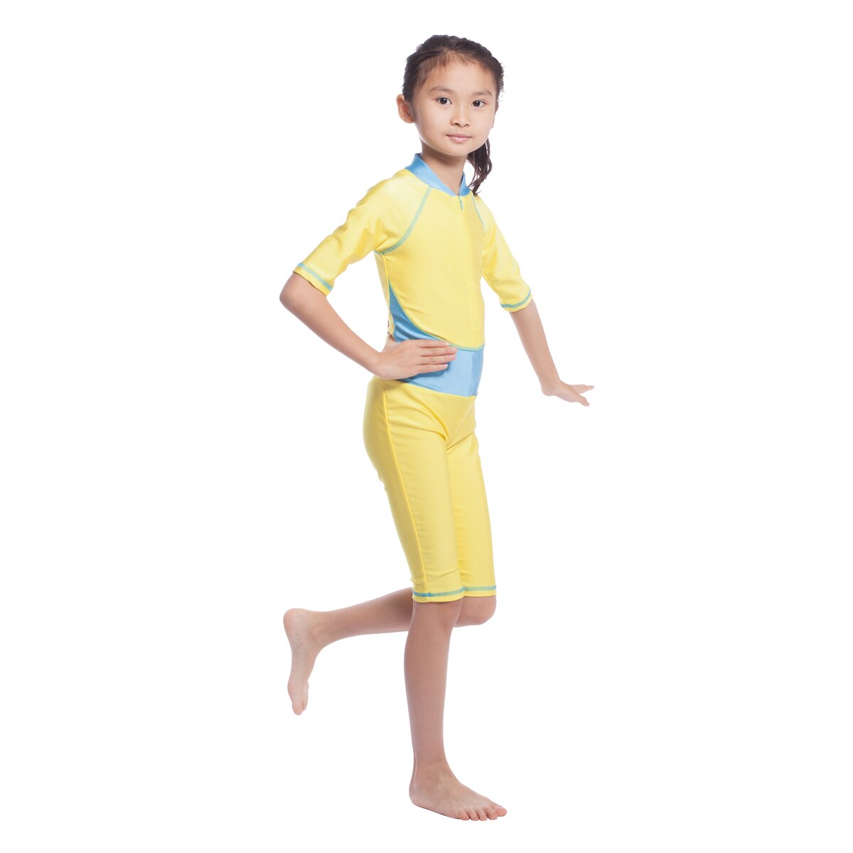 Msulim – ensemble de natation quatre saisons pour filles, combinaison en nylon Patchwork burkini à demi-manches, pantalon mollet, enfants islamiques modeste