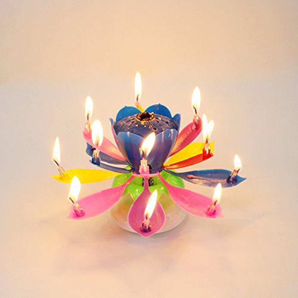 Yiwa Double Layers Lotus Musical Happy Birthday Candles Romantic Flower Light Cake Kids Party