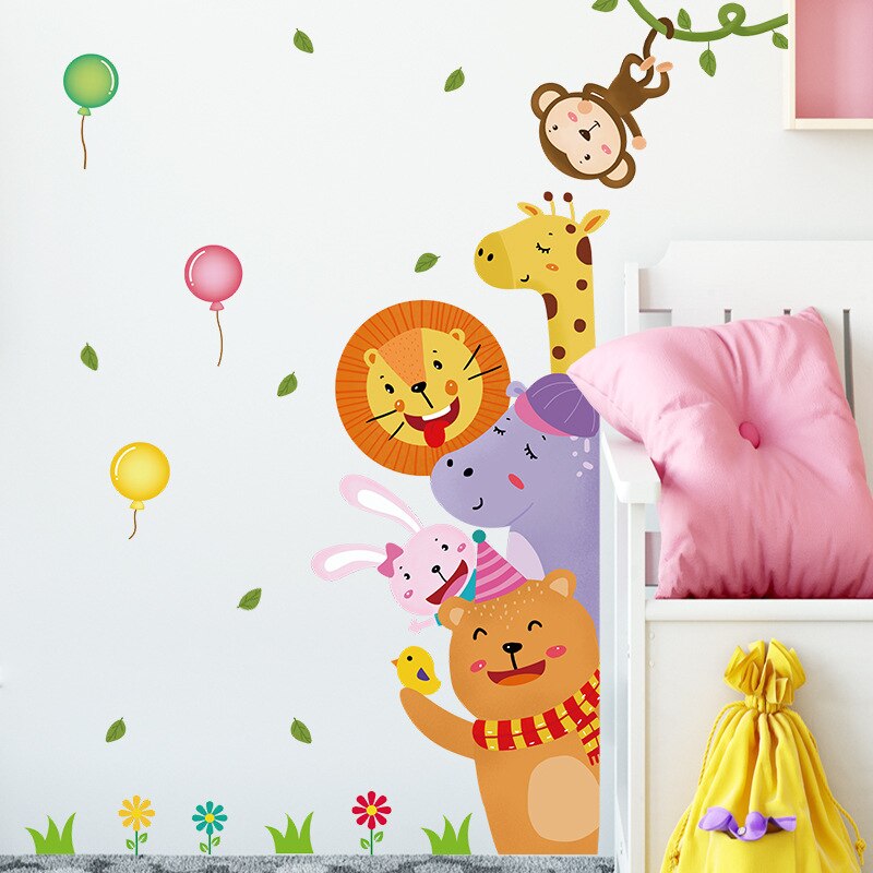 Cartoon Jungle Animal Elephant Wall Stickers Cute Vinyl Forest Decals DIY Home Decoration Baby Nursery Kids Room Wall Decor