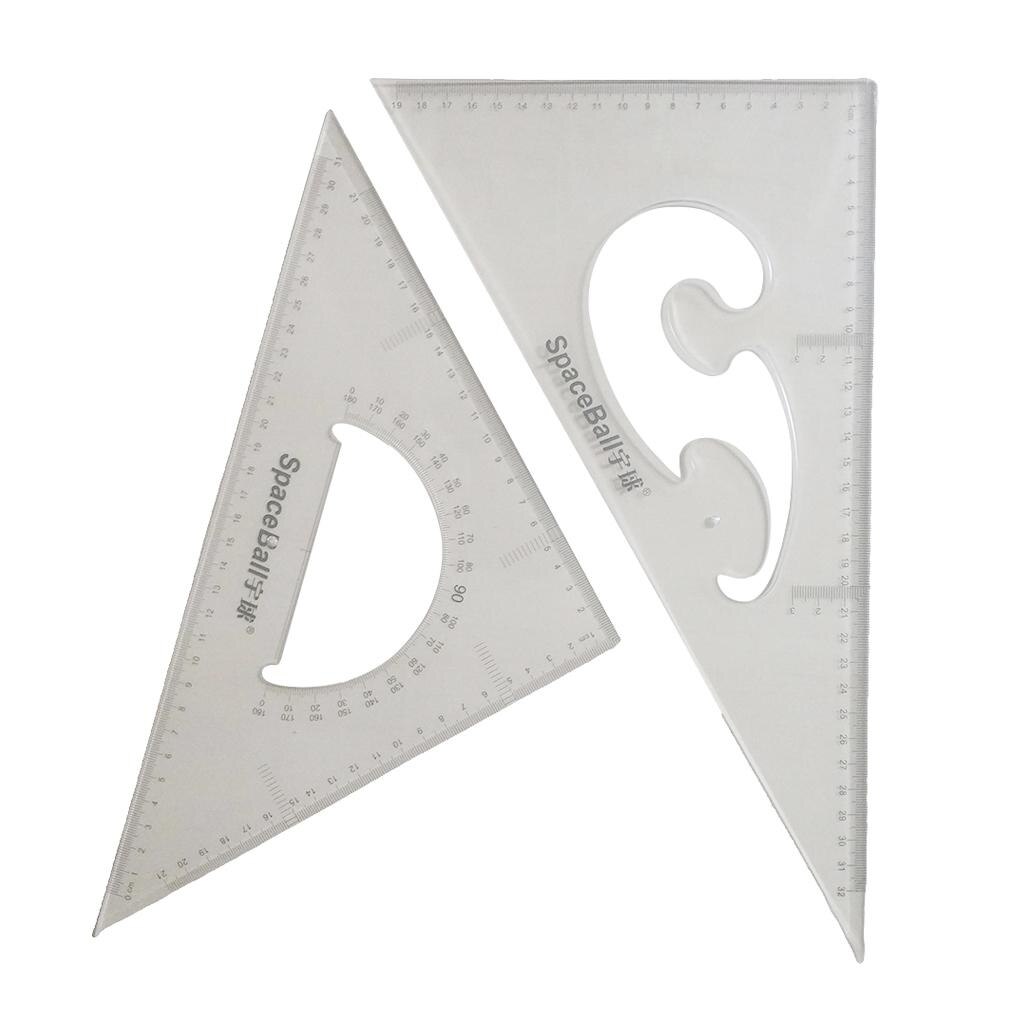 Pack of 2 45/60/90 Degree Triangle Rulers Plastic Transparent
