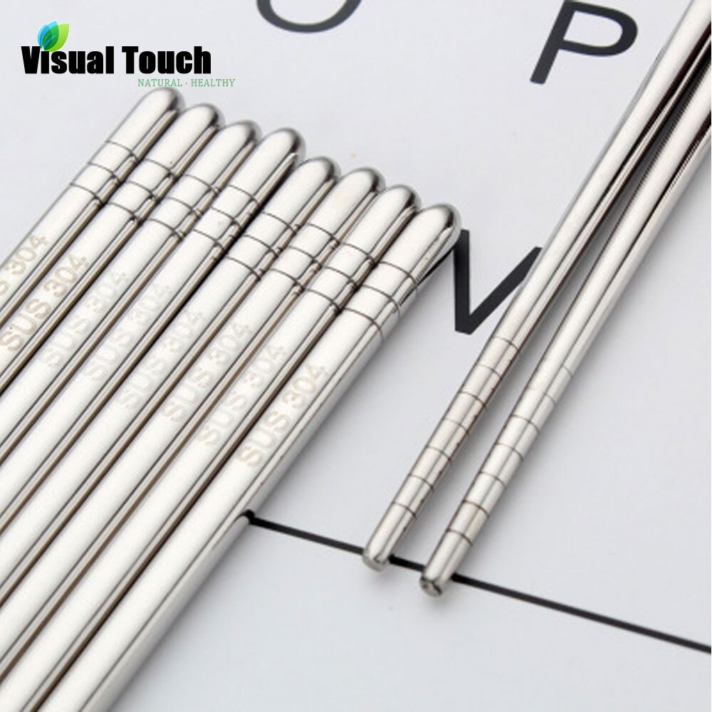 Visual Touch 5Pairs 304 Stainless Steel 8.9"/22.5cm Chopsticks Non-Slip Sushi Chinese Kids Children Reusable Food Japanese Set