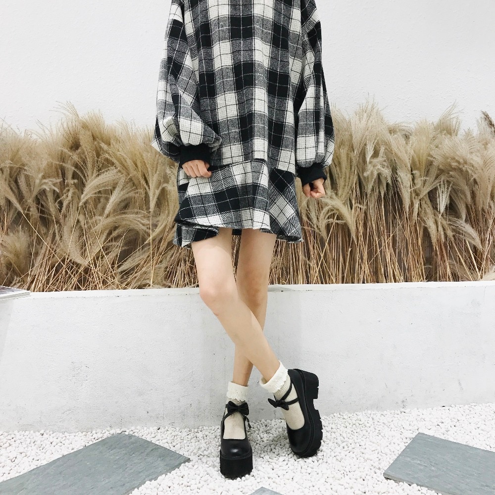 Japanse Zoete Lolita Prinses Schoenen Leuke Strik Ronde Kop Zwart Waterdichte Platform College Vrouwen Schoenen