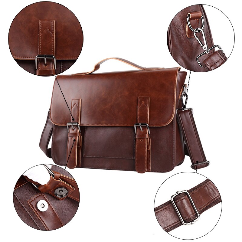 Heren Tas Grote Capaciteit Lederen Retro Aktetas Schoudertas Riem Mannen Zakelijke Handtas Zwarte Tas Bolso Bandolera Hombre Sac Homme